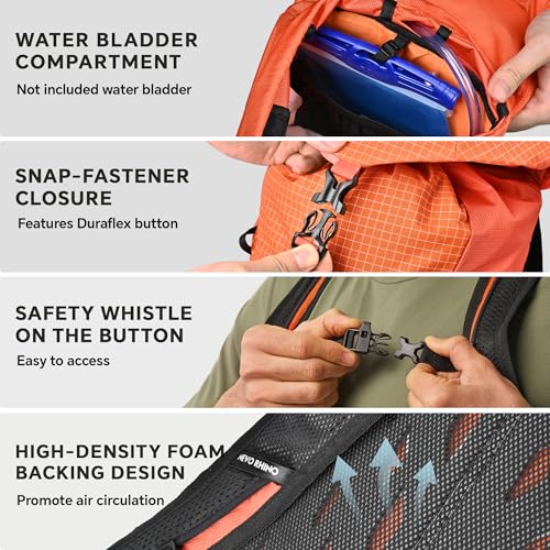N NEVO RHINO 16L Hiking Backpack - Lightweight Daypack for Men Women - Orange