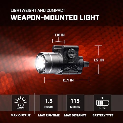 Compact Tactical Gun Light 170 Lumens with Rail Mount - Waterproof