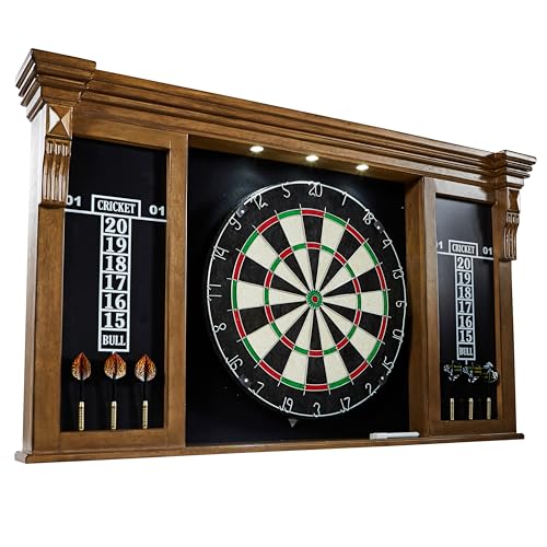 Barrington Pub Style Dartboard with LED Light and Wood Cabinet - Woodhaven Variation