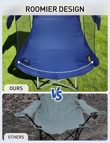 EO Living Navy Blue Oversized Camping Chair with Canopy Shade - Heavy Duty 400 lbs