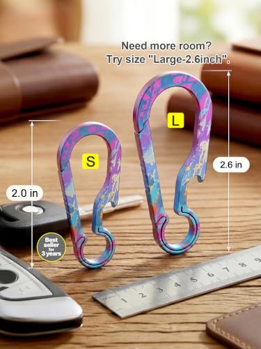 Teal Titanium Carabiner Keychain Clip 2.6 Inch Heavy Duty Outdoor Key Holder