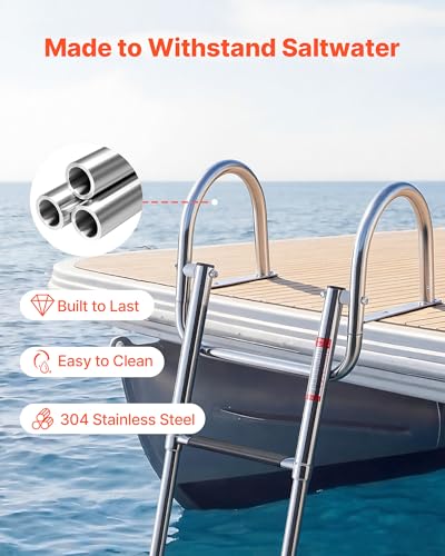 VEVOR 3 Steps Stainless Steel Boat Ladder - Telescoping Folding Swim Deck Accessory