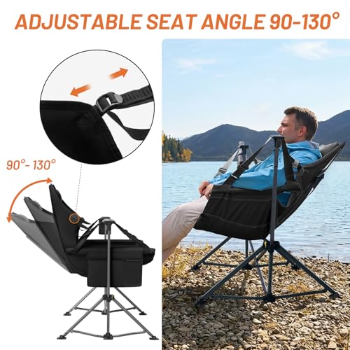 TIMBER RIDGE Black Oversized Portable Camping Swing Chair with Pillow & Cup Holder
