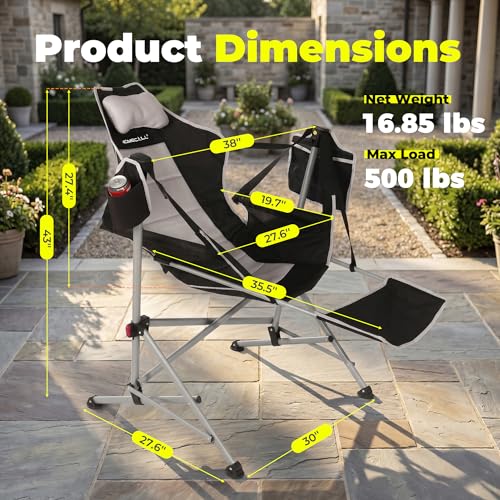 HOMECALL Black Heavy Duty Hammock Camping Chair with Footrest, 500LB Support