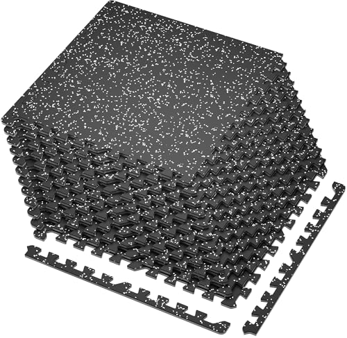 SUPERJARE 12-Piece 0.4 Inch Thick Rubber Top Exercise Equipment Mats - Black/Grey, 48 Sq Ft Interlocking Workout Flooring Set