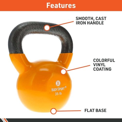Body Sport Kettlebell - Cast Iron Vinyl Coated for Strength Training | Professional Gym & Home Use
