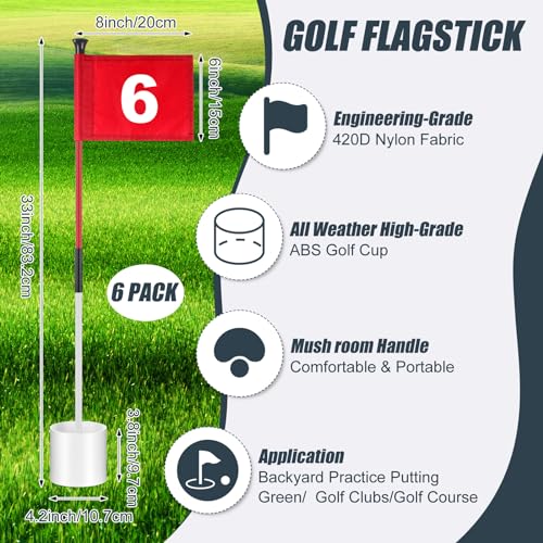 Lenwen 3ft Classic Golf Flagstick Set with Flags and Hole Cups - 6 Pack for Backyard Putting Green Practice