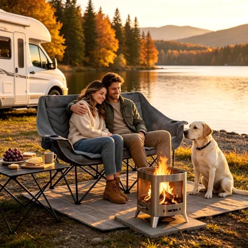 VAGANTH Grey Oversized Fully Padded Double Camping Chair XL 650LB Support