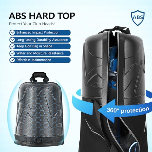 Golf Travel Bag with Hard Shell Top & Wheels - Deep Black, 1680D Oxford
