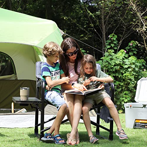 Gray Oversized Camping Directors Chair with Foldable Side Table & 600 Lbs Capacity - Dark Grey