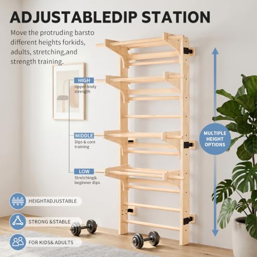 Neoflavie Wooden Wall Gym Ladder with Pull-Up Bar, Heavy-Duty 330LB Support