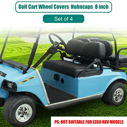 Silver 8-Inch Golf Cart Wheel Hubcaps Set of 4 - Easy Snap-On Fit for EZGO Yamaha Club Car