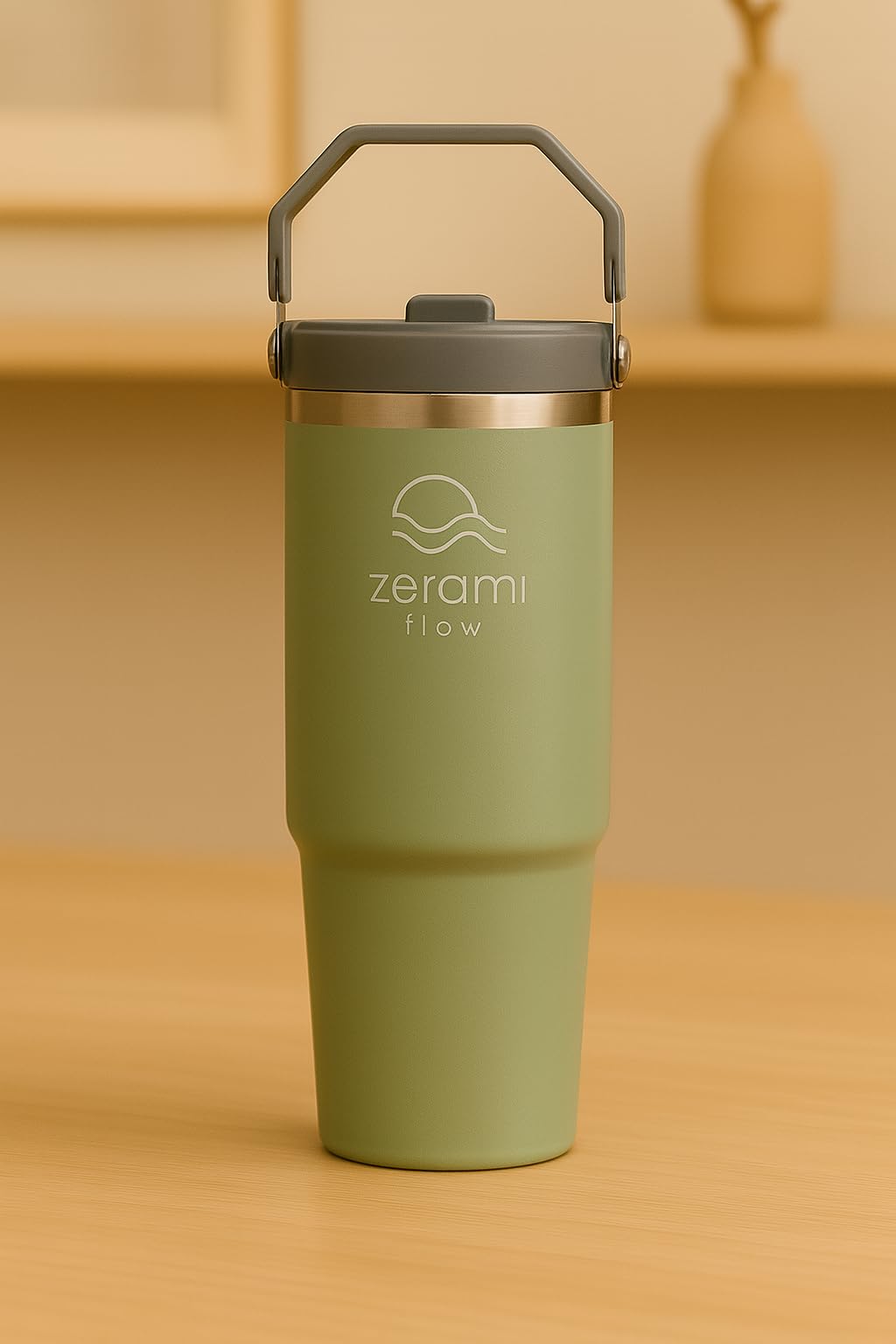 Zerami Flow 30 oz Tumbler with Handle & Flip Straw Lid – Cupholder-Friendly Insulated Stainless Steel Travel Mug, Leak-Resistant Twist Lid, Double Wall Vacuum, BPA-Free, Fits Car Cup Holder (Purple)