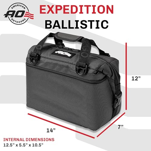 AO Coolers Expedition Ballistic Soft Cooler 12-Can Black/Charcoal Insulated Leakproof