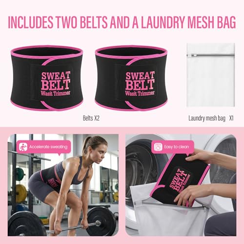 Pink Waist Trainer for Women S - Sweat Waist Trimmer Belt & Stomach Wrap, Fitness & Weight Loss