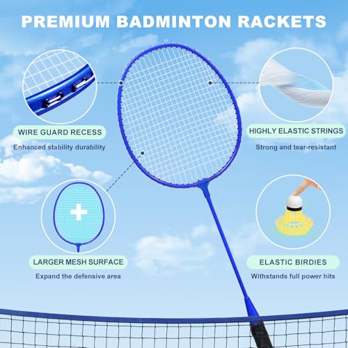 BAGAIL Adjustable Height Badminton & Pickleball Net - Blue Combo, 10 ft Wide