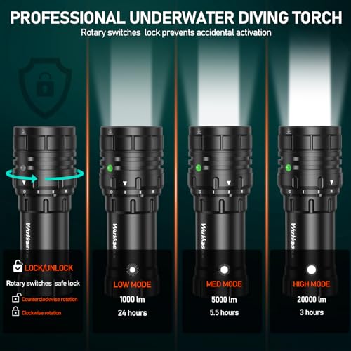 Wurkkos DL46 Black Dive Light 20,000 Lumens Waterproof Scuba Flashlight