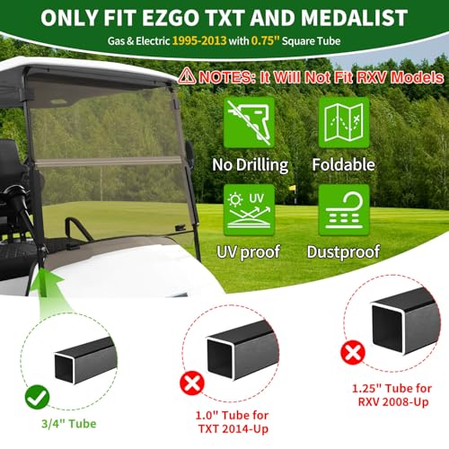 Golf Cart Windshield 3/16 inch Tinted for EZGO TXT 1995-2013 - Impact-Resistant