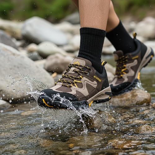 Men's Waterproof Lightweight Hiking Shoes - Non-Slip Outdoor Walking - Dark Brown, 10-10.5 Wide