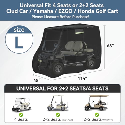 Black Golf Cart Cover Waterproof 1200D Solution-Dyed Fit for 2+2 Passengers