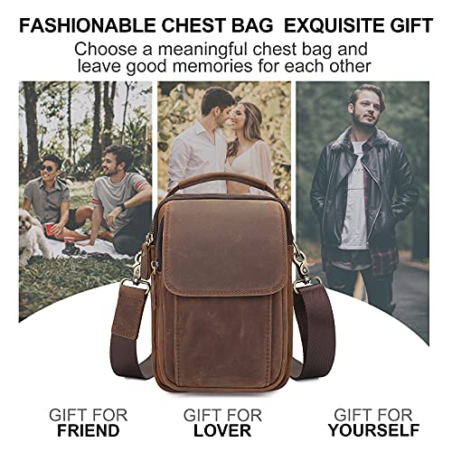 Augus Genuine Leather Small Messenger Bag Purse for Men - Brown