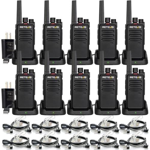 Long Range Walkie Talkies with Earpiece 10 Pack - Business Two Way Radios