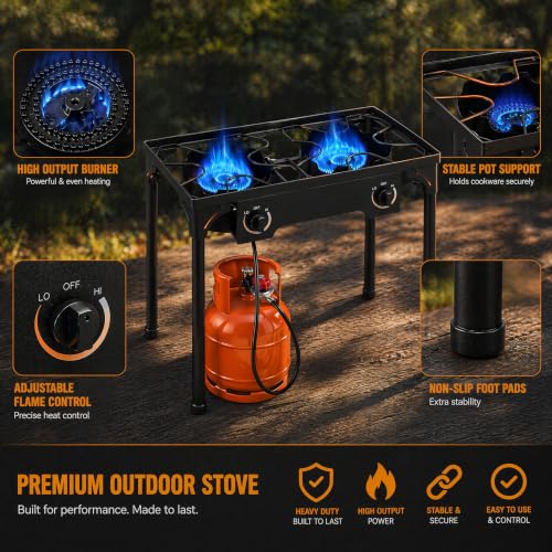 Outvita Double Burner Propane Gas Stove for Outdoor Cooking 150,000 BTU