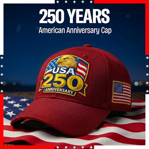 USA 250th Anniversary Hat - Red Embroidered Baseball Cap with Bald Eagle & Flag - 4th of July Gift