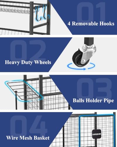 Sports Equipment Organizer with Wheels - Garage Ball Storage, 36 x 16 inches