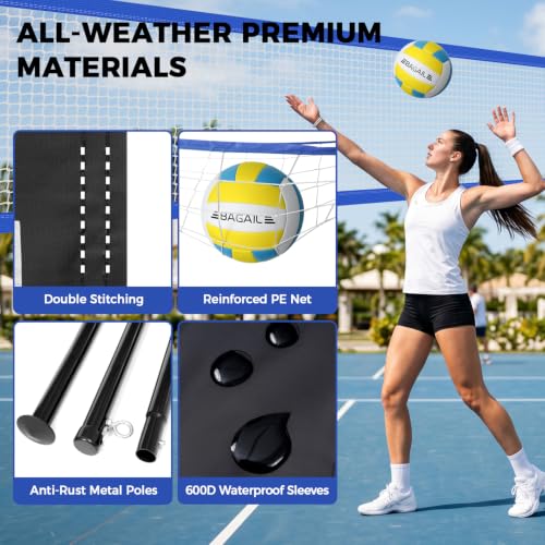 BAGAIL Outdoor Volleyball Net Set 20FT & 32FT Blue Portable Volleyball Nets