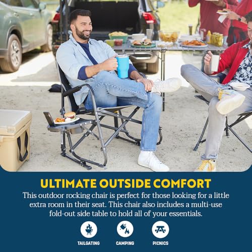 GCI Outdoor Freestyle Rocker XL with Side Table - Black Folding Rocking Chair