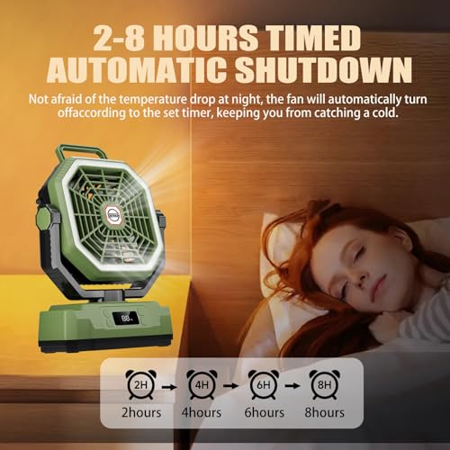 Rechargeable Camping Fan 10.8 Inch Portable Fan with Power Bank & Light - Green