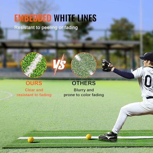 Green 10x3ft Softball & Baseball Pitching Mat with Rubber Mound - Indoor Outdoor Training