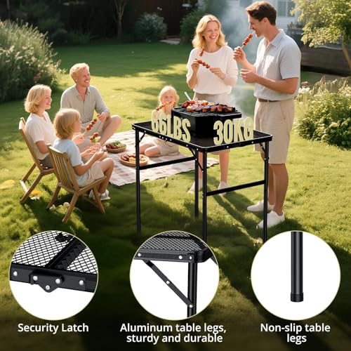 Portable Grill Table 35 Inch x 21.65 Inch with 2 Adjustable Heights - Durable Aluminum Frame, Heat-Resistant Mesh Top, Easy Carry