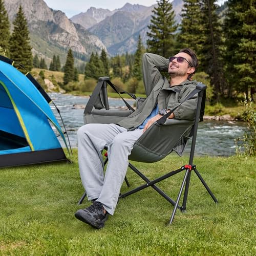Upgraded Grey Hammock Camping Chair - Oversized Swinging Chair, 350LBS Support