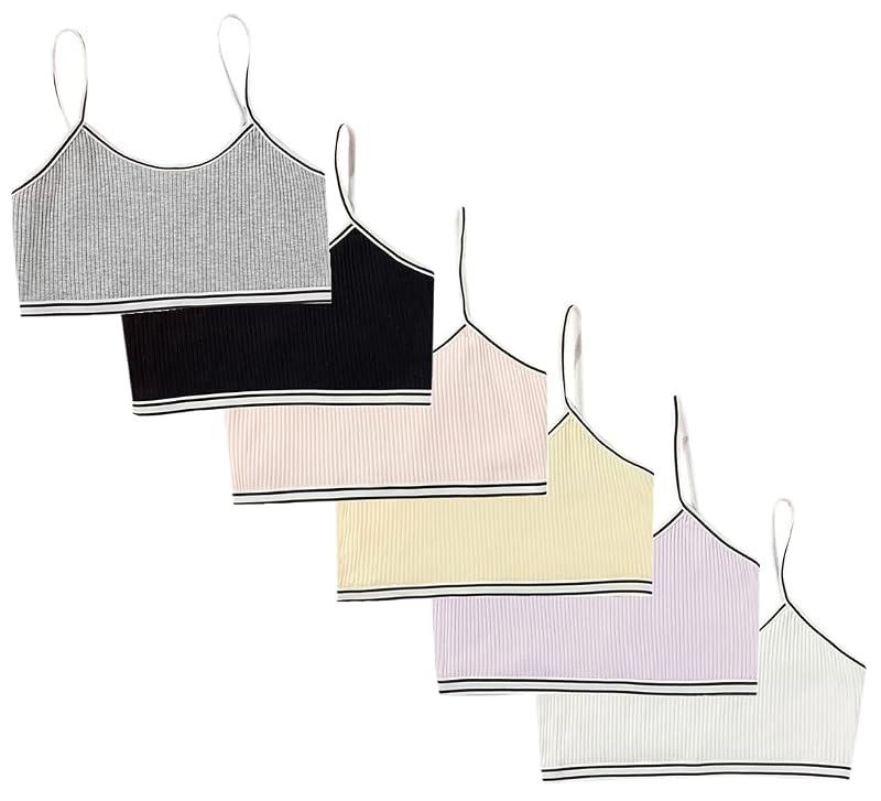 Herepai Cotton Training Bras for Girls Seamless Camis 7-14Y, 6-Pack 10-12 Years Variation