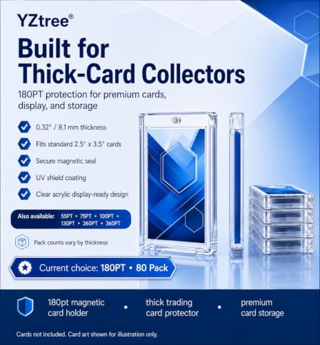 YZtree 20 Pack 180pt Magnetic Card Holders - Ultra Slim Clear Display Cases