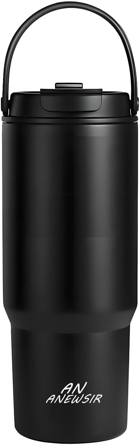 Skiennix Stainless Steel Water Bottle - 24 Oz Vacuum Insulated Tumbler with Straw | Keeps Drinks Cold for 12 Hrs, Iced for 24 Hrs (Black)