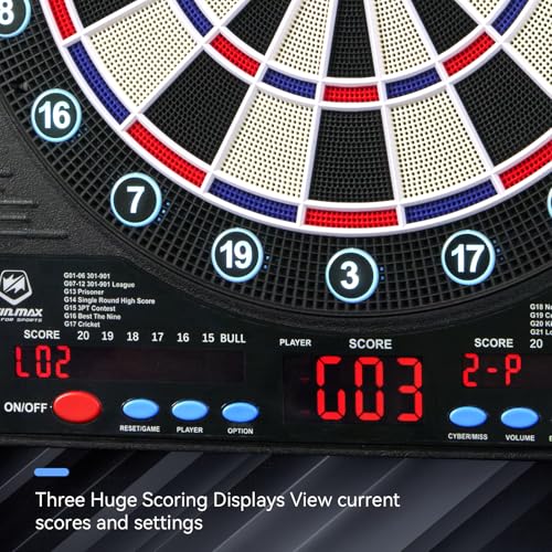 WIN.MAX Black Electronic Dart Board with Cabinet Set, 8-Player Color Light & Auto Scoring
