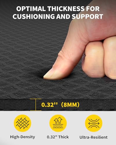 72x48 Inch Yoga Mat - Black 1/3 Inch Thick Non-Slip TPE Pilates Mat for Home & Yoga