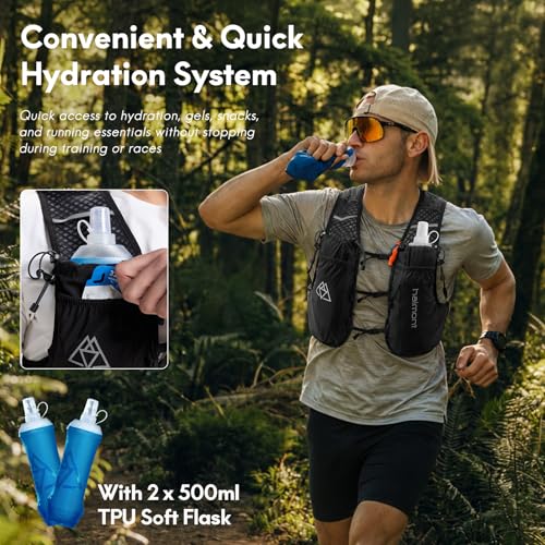 Haimont 10L Trail Running Hydration Vest with Soft Flasks - Black, Medium
