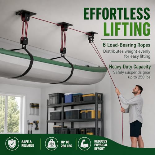 TRUSOON Heavy Duty Kayak Hoist with Auto-Locking Pulley System – 250 lbs Capacity
