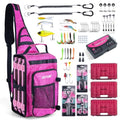 Goture Large Pink Tackle Bag with 3 Tackle Boxes, Fishing Tools & Storage Backpack