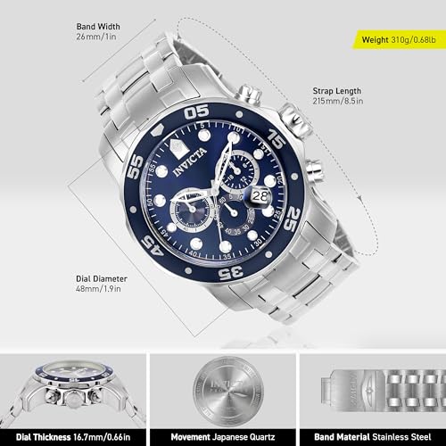 Invicta Men's Pro Diver Chronograph Watch 48mm Silver & Blue