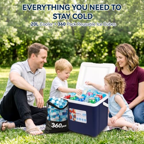 Reusable Ice Cubes with Portable Cooler for Camping, Picnic & Outdoor
