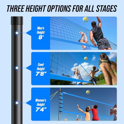 Outdoor Volleyball Net for Backyard - 32FT Anti-Sag with Steel Poles - Blue Variation