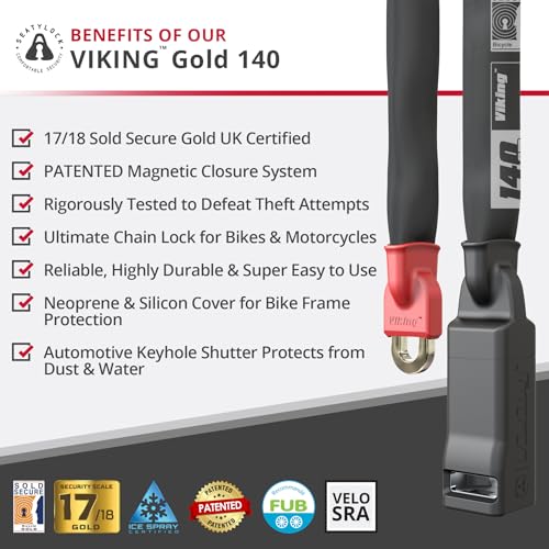 Seatylock Viking Bike Chain Lock 55.11in (140cm) Gold Sold Secure Gold Heavy Duty