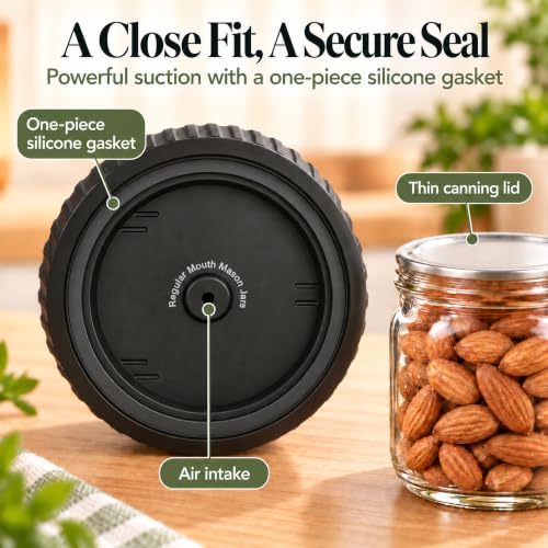 Electric Mason Jar Vacuum Sealer Kit for Food Storage - Black with 10 Lids