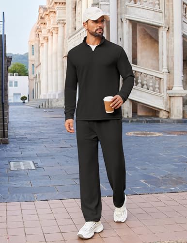 Mens Black Athletic Track Suit 2 Piece Sweatsuit Casual Sport Outfit Large