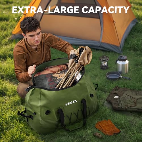 Waterproof Duffel Bag for Travel & Motorcycle Gear - 80L, Pitch Green